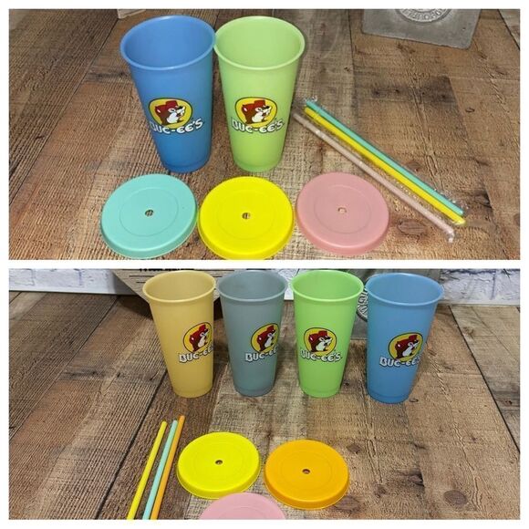 Buc-ee's Set Of six Color Changing Plastic Tumblers With Lids straws 24 oz - Picture 1 of 9
